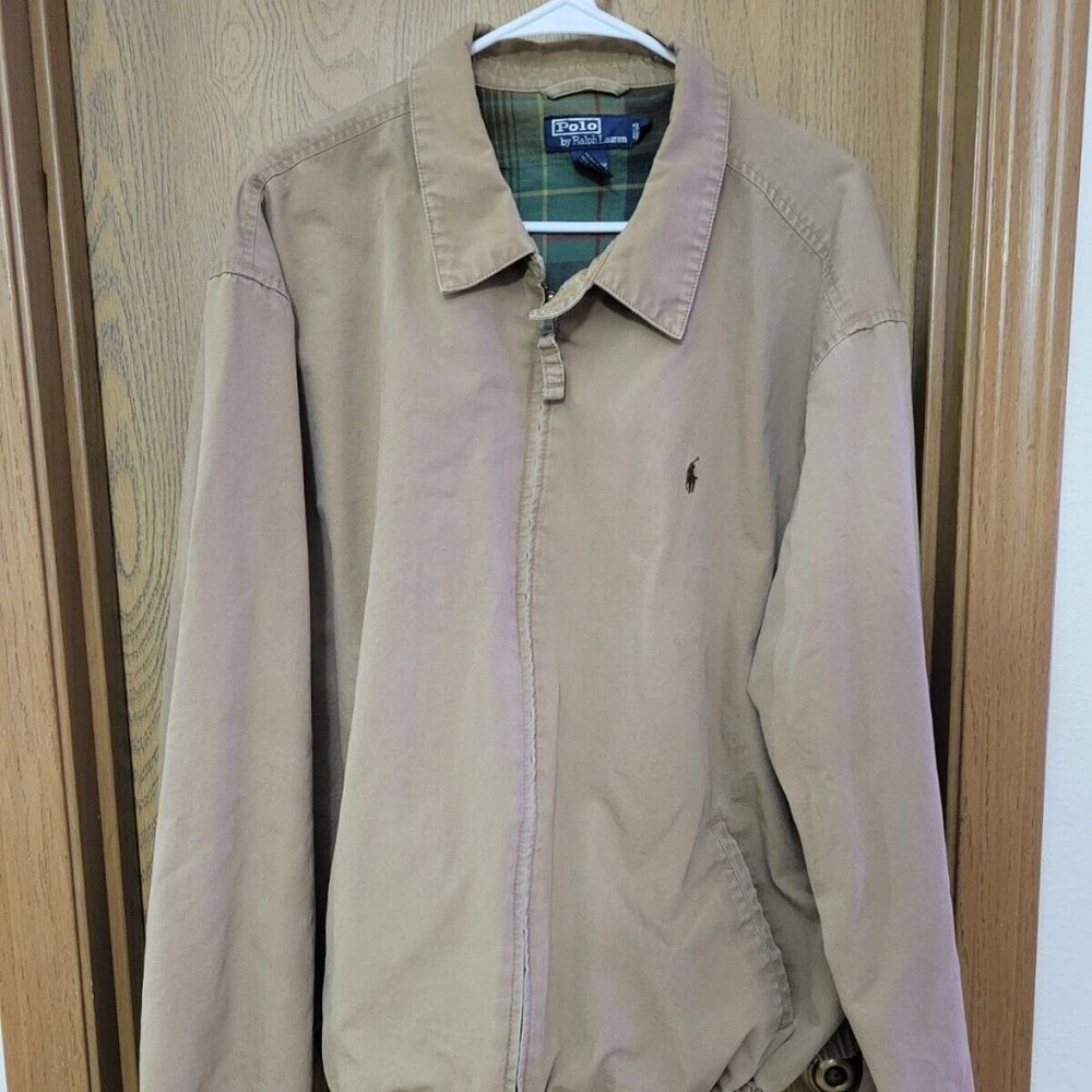 VTG Polo Ralph Lauren Flannel Lined Jacket Men XXL Barn Coat Khaki Canvas Plaid